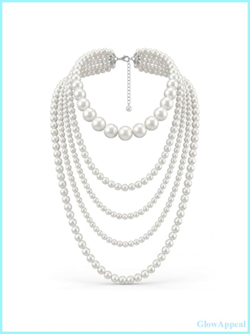 Multilayer Long Faux Pearl Necklace 5 Strand Adjustable